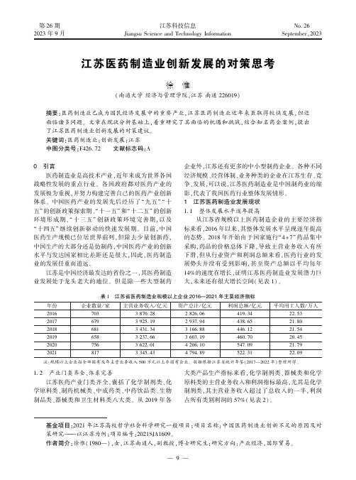 江苏医药制造业创新发展的对策思考