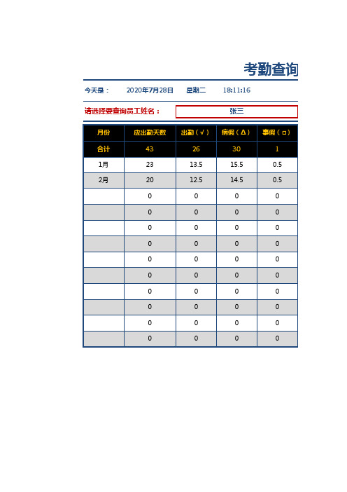 人事考勤表(带查询,可打印,考勤带说明,自动计算)