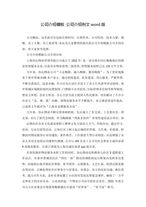 公司介绍模板 公司介绍例文word版