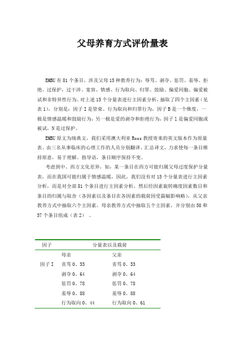 父母养育方式评价量表