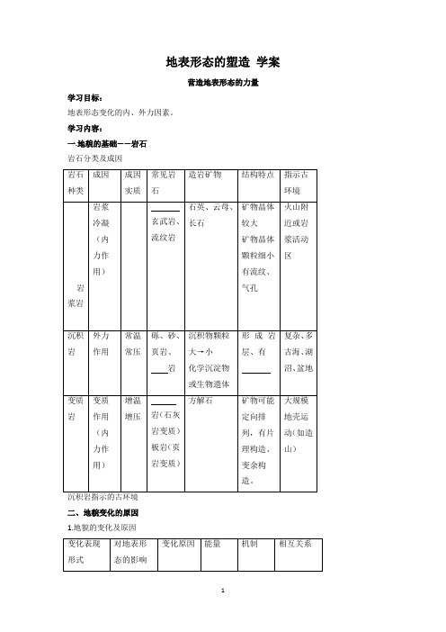 2022高一地理《地表形态的塑造》 学案