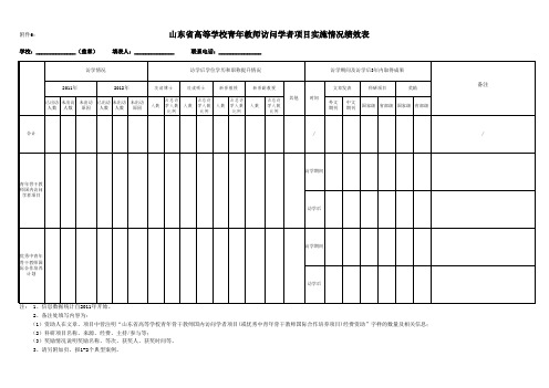 山东省高等学校青年教师访问学者项目实施情况绩效表