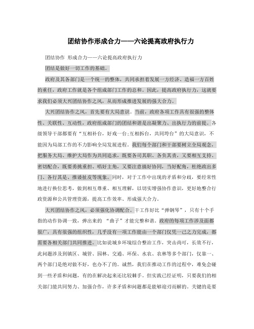 团结协作形成合力——六论提高政府执行力