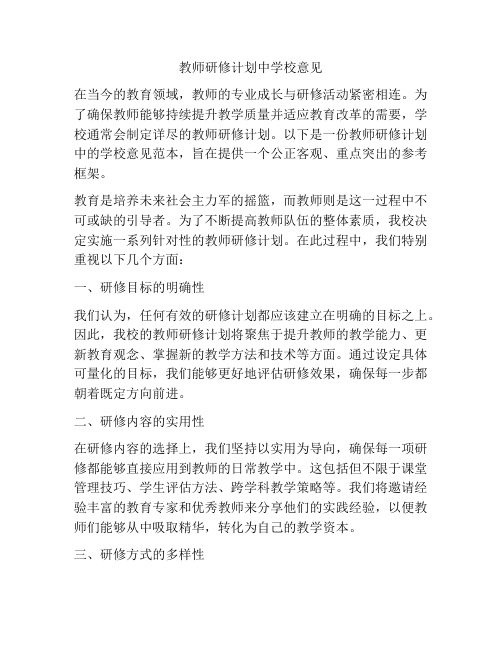 教师研修计划中学校意见