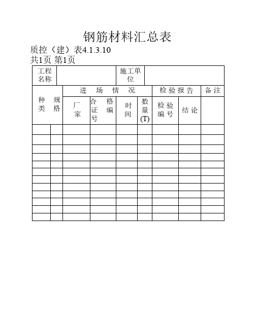 钢筋原材料汇总表