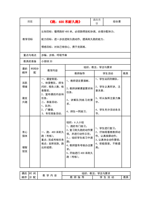 跑：400米耐久跑教案