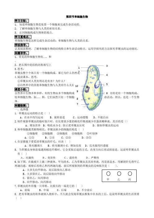 (新)人教版生物七上《2.2.4单细胞生物 (3)》导学案(推荐)