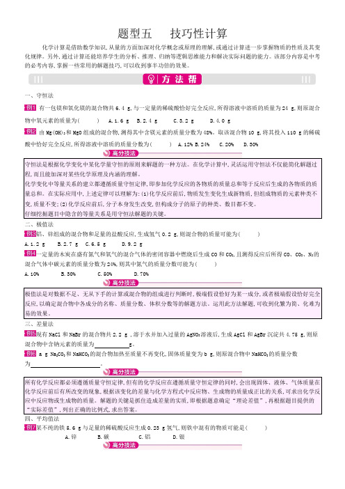 中考化学专题复习重点题型突破 题型五  技巧性计算