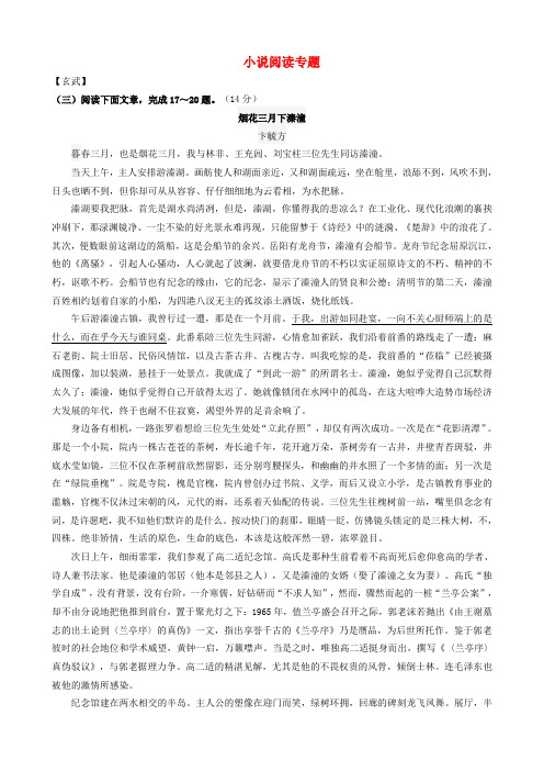 江苏省南京市中考一模试卷分类汇编 小说阅读专题