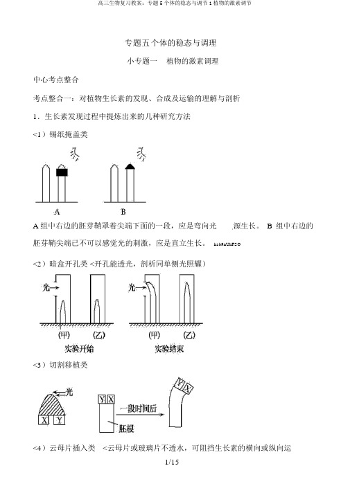 高三生物复习教案：专题5个体的稳态与调节1植物的激素调节