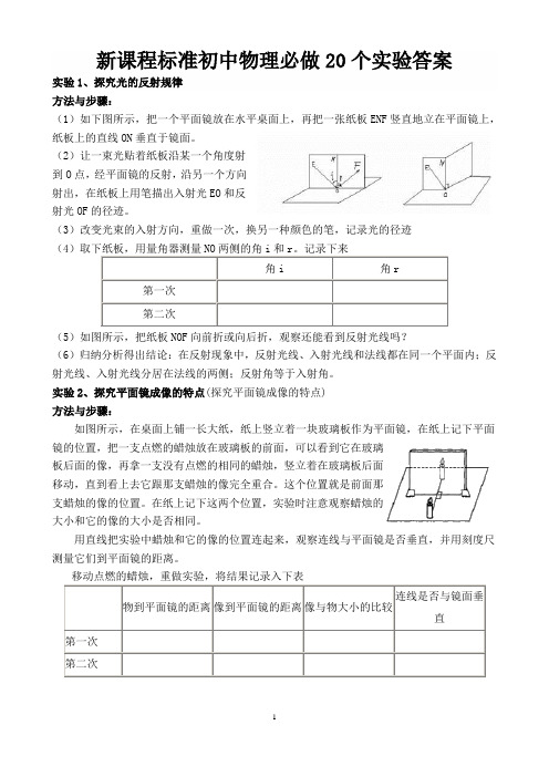 初中物理必做20个实验复习