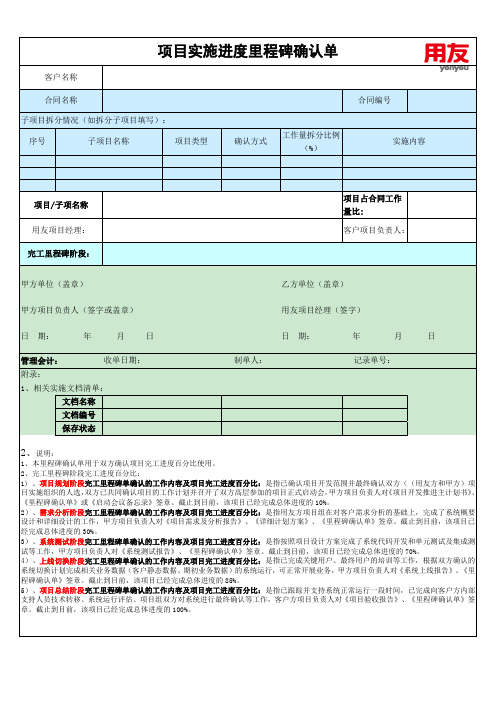 里程碑确认单(2014年修订)-定制化开发项目