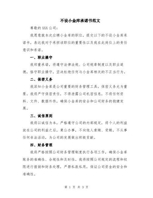 不设小金库承诺书范文