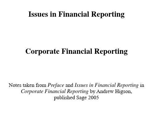 Issues in Financial Reporting