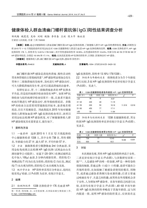 健康体检人群血清幽门螺杆菌抗体(IgG)阳性结果调查分析