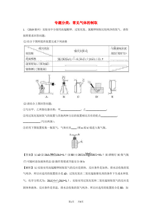 高考化学一轮练习题分类汇编常见气体的制取含解析