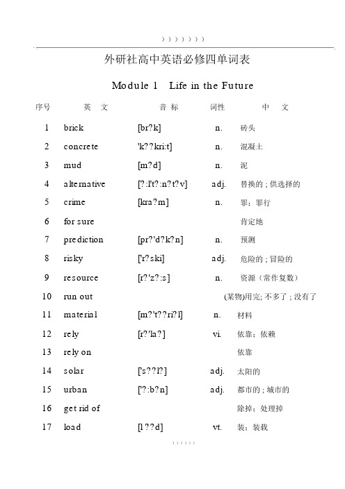 外研社高一英语必修4单词表