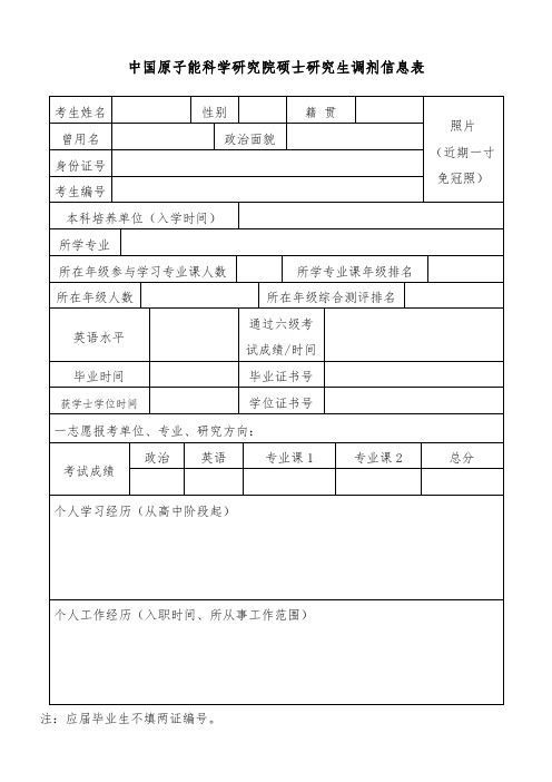 中国原子能科学研究院硕士研究生调剂信息表【模板】