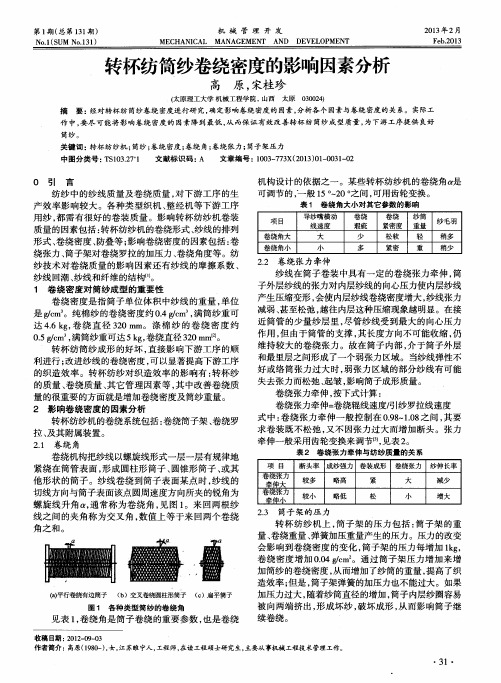 转杯纺筒纱卷绕密度的影响因素分析