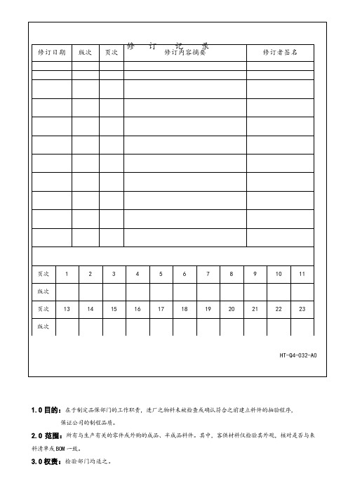 IQC检验标准