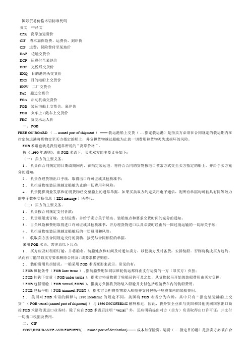 国际贸易价格术语标准代码