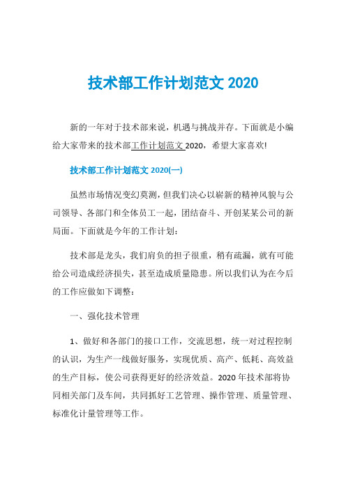 技术部工作计划范文2020