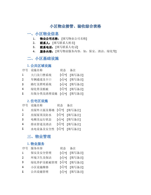 小区物业接管、验收综合表格