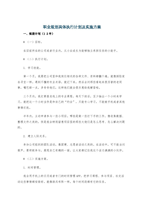 职业规划具体执行计划及实施方案