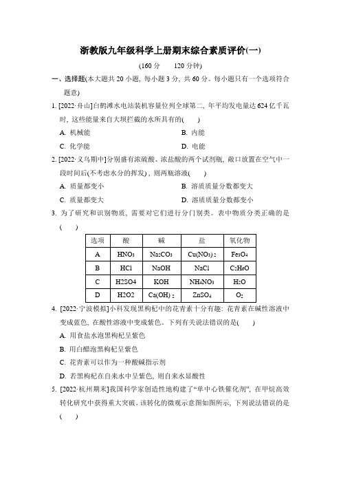 浙教版九年级科学上册期末综合素质评价附答案 (1)