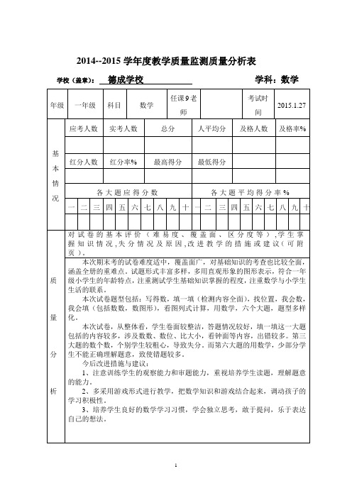 一年级数学质量分析