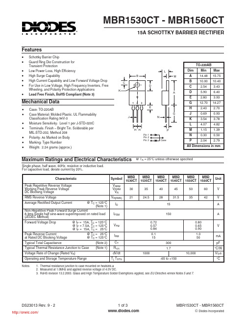 MBR1530CT;MBR1535CT;MBR1540CT;MBR1545CT;MBR1550CT;中文规格书,Datasheet资料