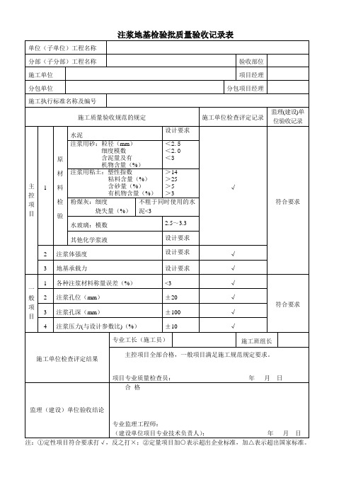 注浆地基检验批质量验收记录表(土建建筑施工装修内部资料)