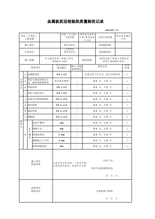 金属板面层检验批质量验收记录