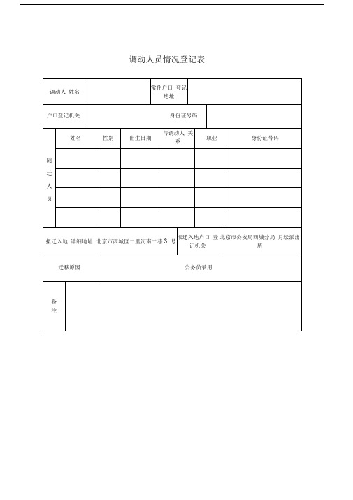 《调动人员情况登记表》