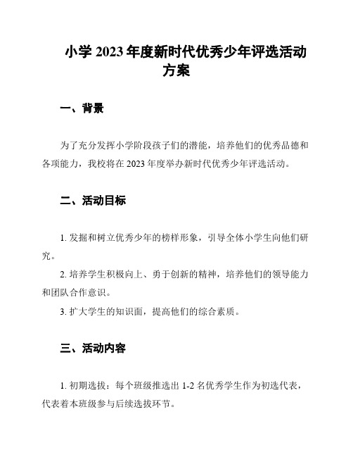 小学2023年度新时代优秀少年评选活动方案