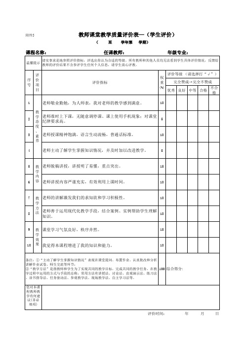 教师课堂教学质量评价表—(学生评价)