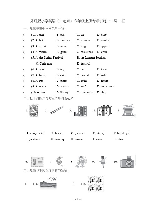 外研版小学英语(三起点)六年级上册期末专项训练试题及答案(全套)