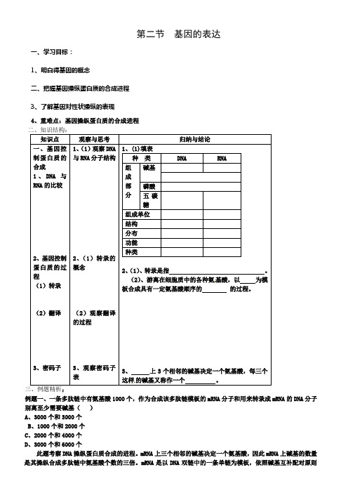 中图版生物必修2第二节基因的表达同步测试题