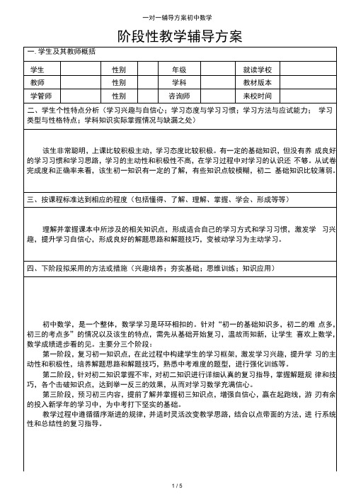 一对一辅导方案初中数学