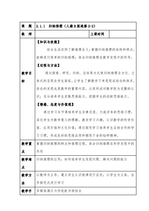 高中数学《归纳推理》优质课比赛教案设计