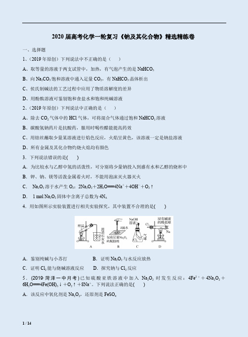 2020届高考化学一轮复习《钠及其化合物》精选精练卷附答案