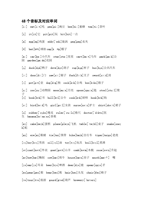 (完整版)48个音标及对应单词