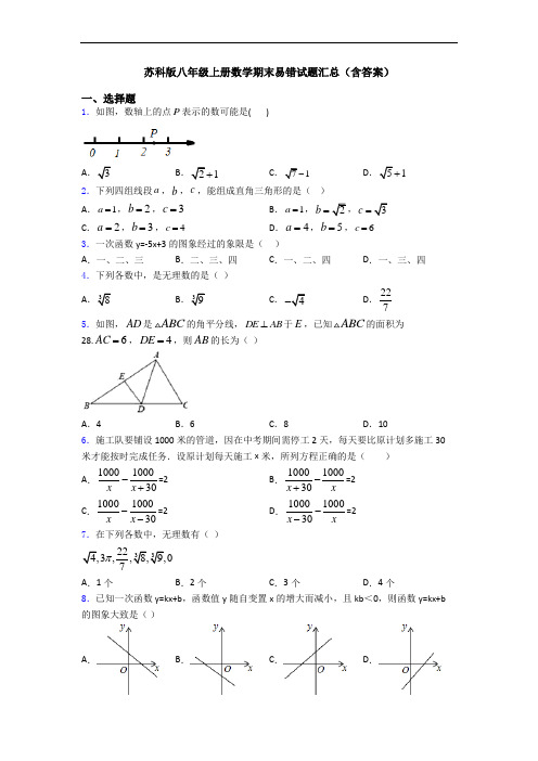 苏科版八年级上册数学期末易错试题汇总(含答案)