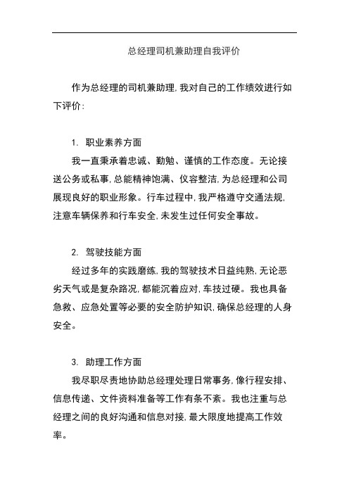 总经理司机兼助理自我评价