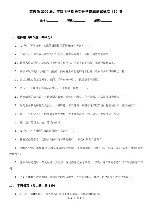 苏教版2020届九年级下学期语文开学摸底测试试卷(I)卷