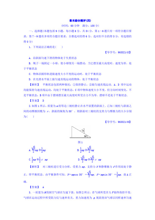 2017-2018学年高中物理(教科版必修一)学业分层测试：章末综合测评4 Word版含答案