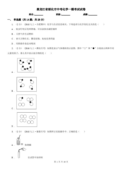 黑龙江省绥化市中考化学一模考试试卷