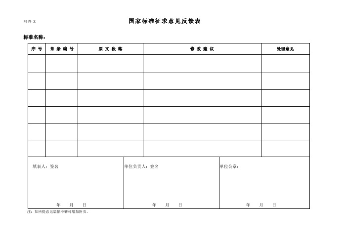 标准征求意见反馈表样表