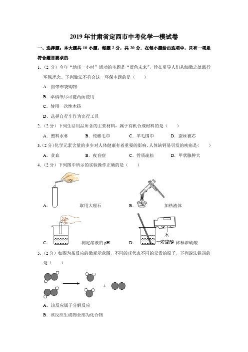 2019年甘肃省定西市中考化学一模试卷解析版