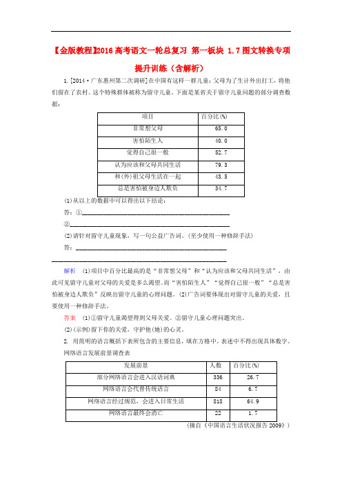 2019届高考语文一轮总复习 第一板块 1.7图文转换专项提升训练(含解析)